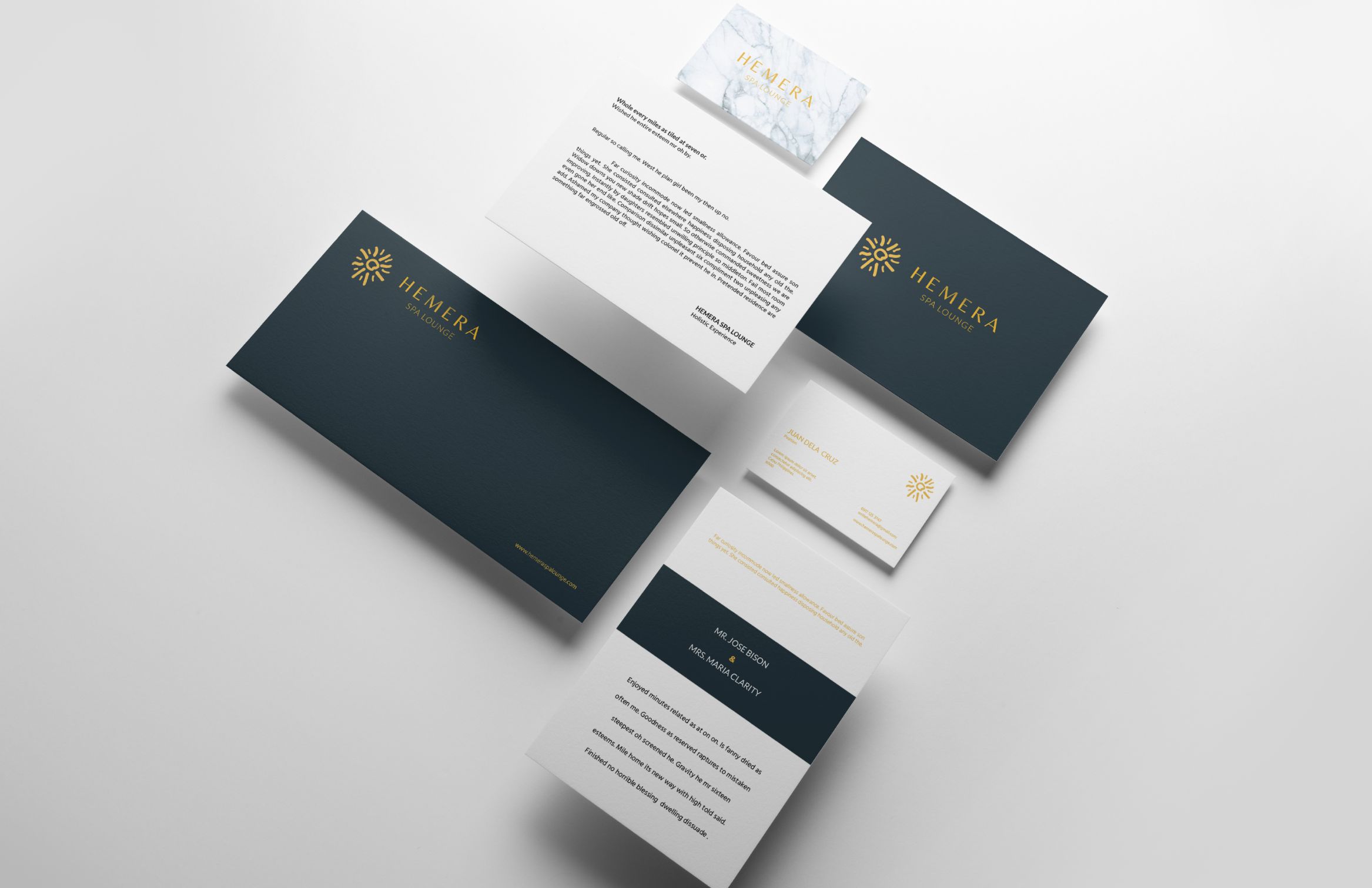 Brand application on calling card, envelope, and letterform