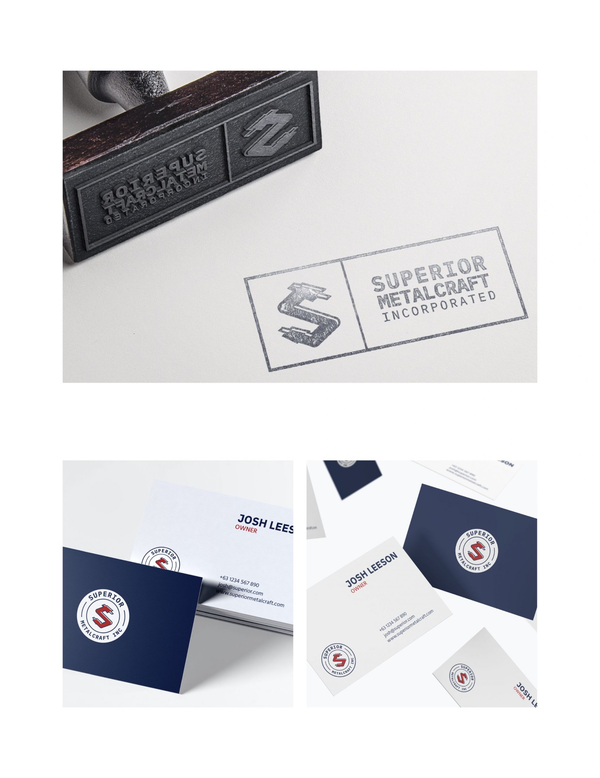 Images of the logo being used on paper stamp and calling card