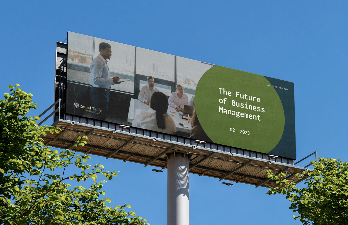 Brand Identity Design for Round Table placed on a billboard mockup